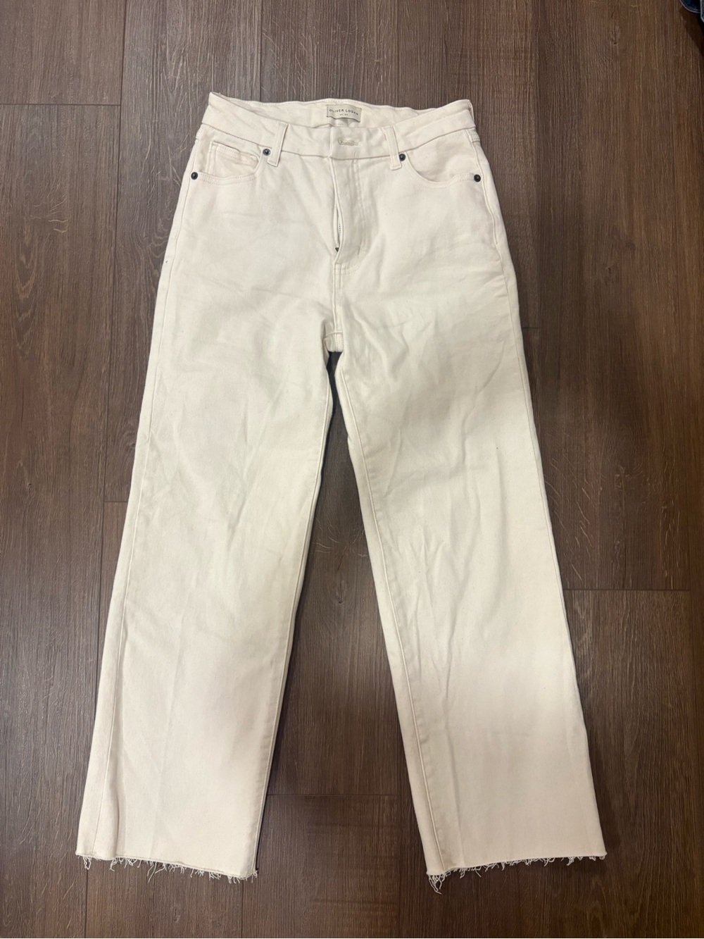 Oliver Logan Off White Straight-Leg Ankle Cropped Jeans